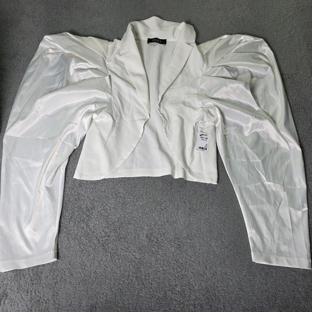 Akira Womens 3XL Cropped Blazer Ivory Puff Sleeve Open Front AK4047-PLUS